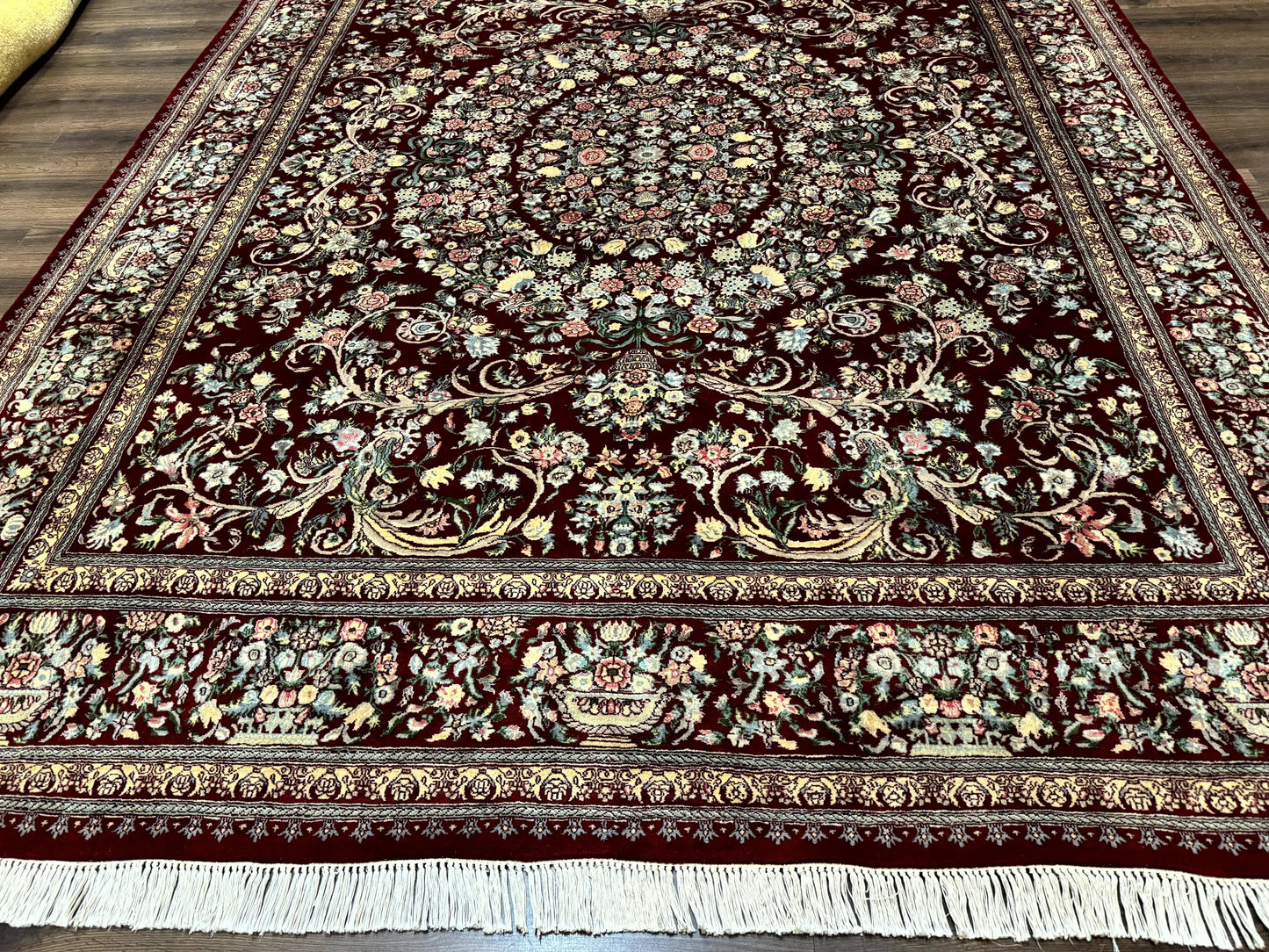 Burgundy Persian Rug 8x10, Pak Persian Floral Carpet, Very Fine 300 KPSI