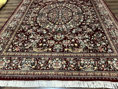 Burgundy Persian Rug 8x10, Pak Persian Floral Carpet, Very Fine 300 KPSI