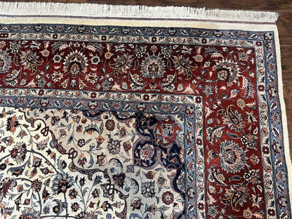 Sino Persian Rug 9x12, Vintage Wool Oriental Carpet, Floral Medallion, Wool Rug, Cream and Maroon