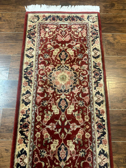 Short Runner Rug 2x6, Fine 200 KPSI, Red Floral Medallion, Wool and Silk Highlights, Persian Runner Rug, Traditional, Sino Persian