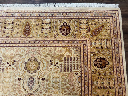 Pakistani Carpet 9x12, Finely Hand Knotted 270 KPSI, Cream, Allover Pattern