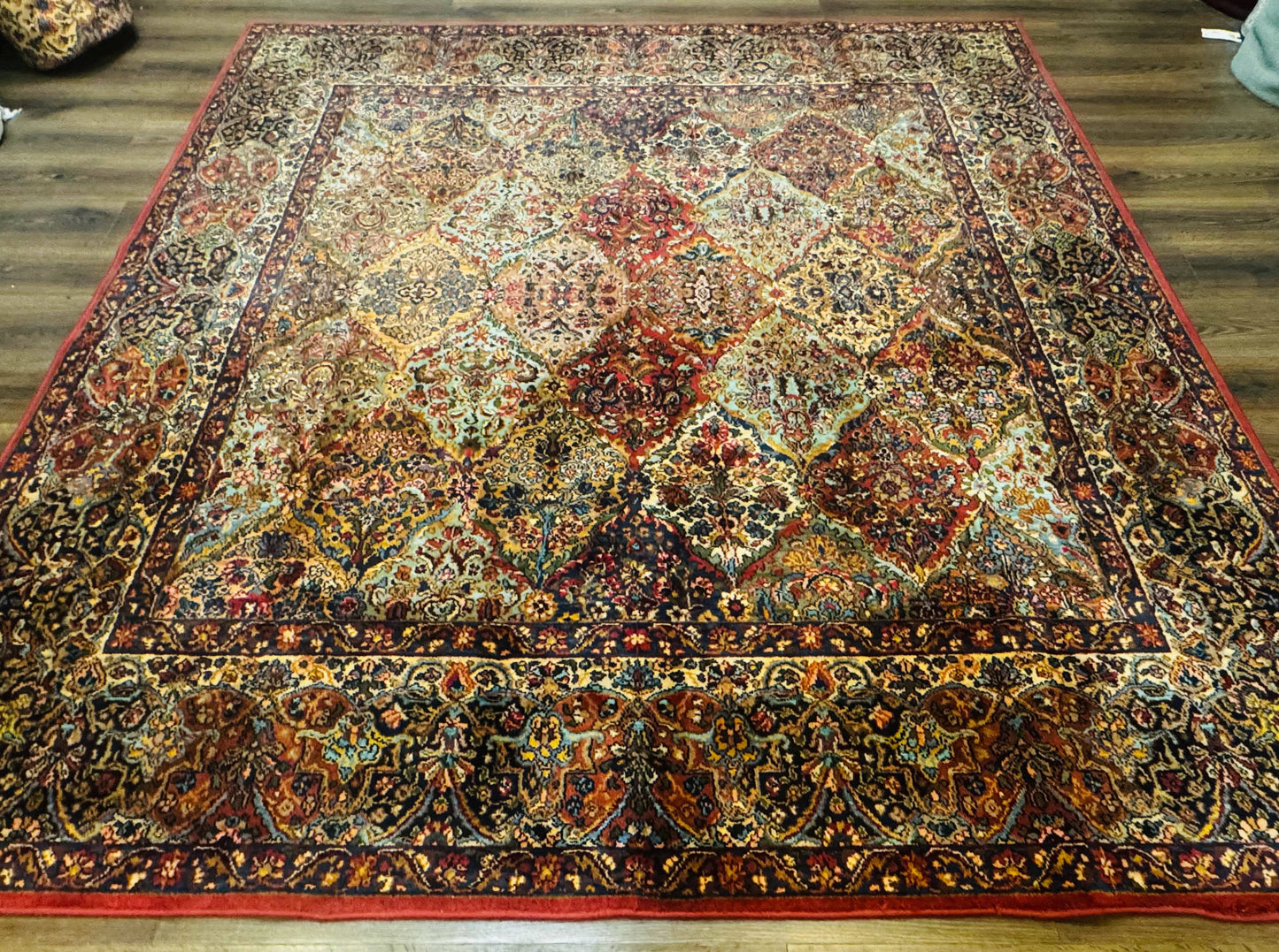 Karastan Rug Kirman Multicolor Panel Wool 8.8x8.8 Vintage