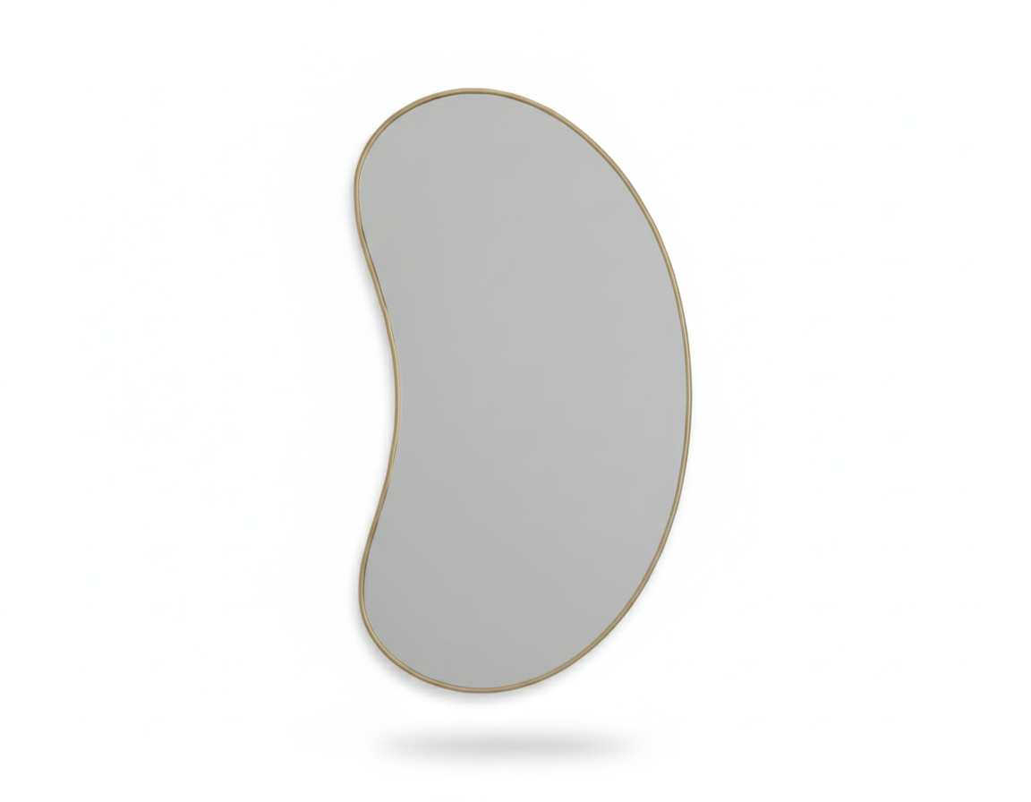 Organic bean-shaped brass mirror isolated on white background