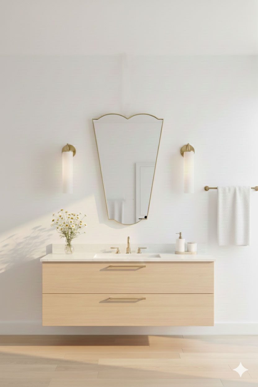 Inverted tapered brass wall mirror