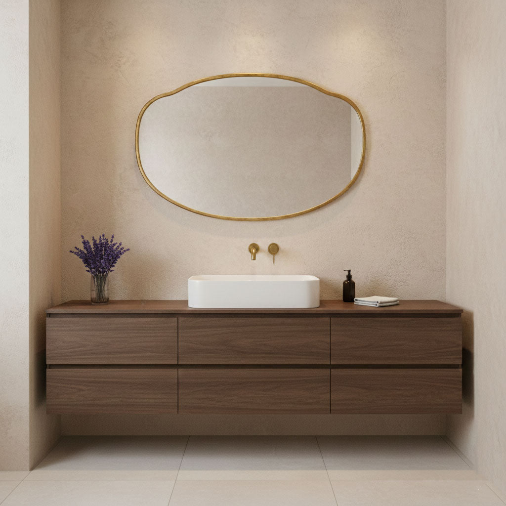 Handmade Belle Cloud brass mirror with wall sconces