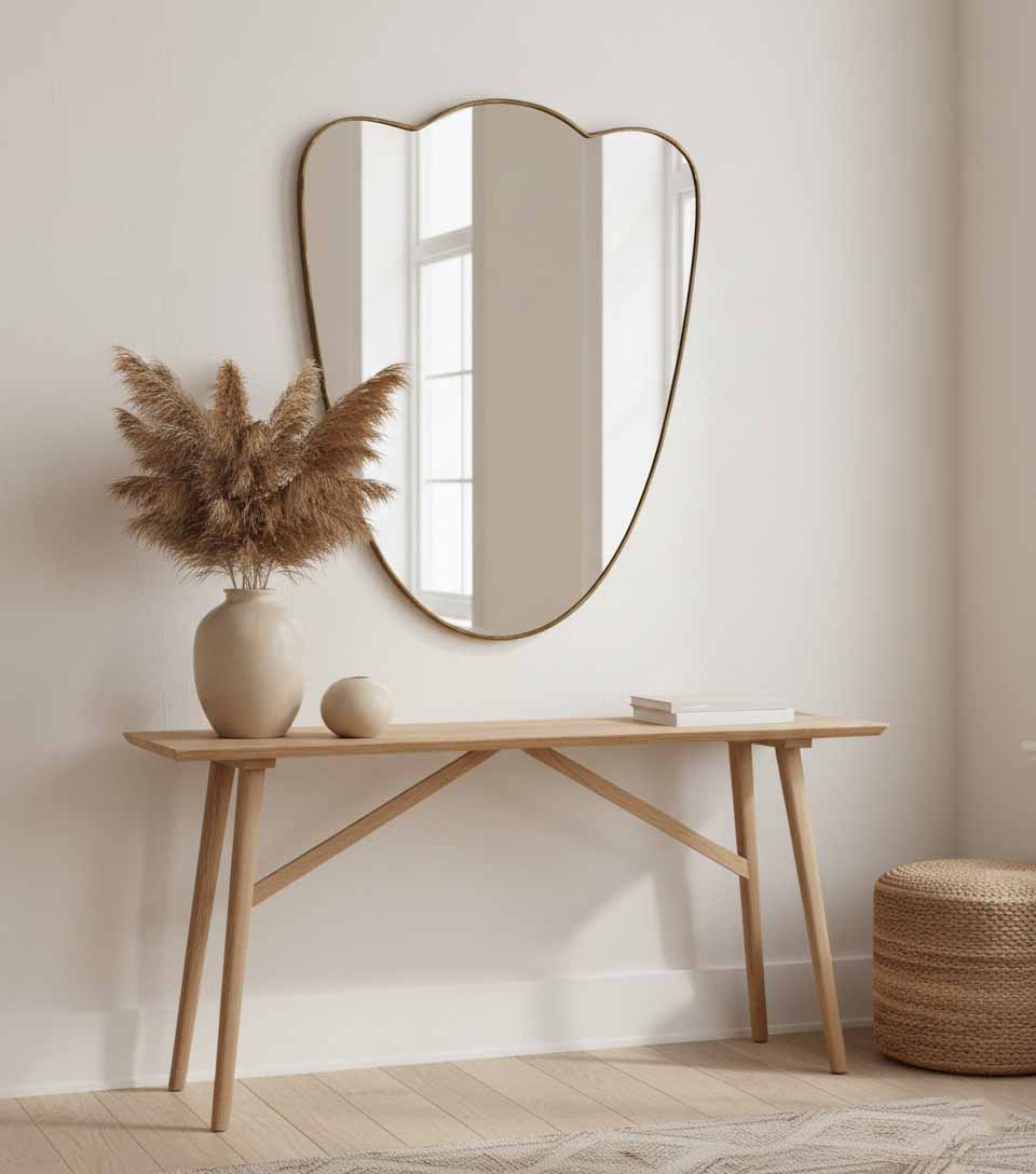 Soft Crest curved brass wall mirror