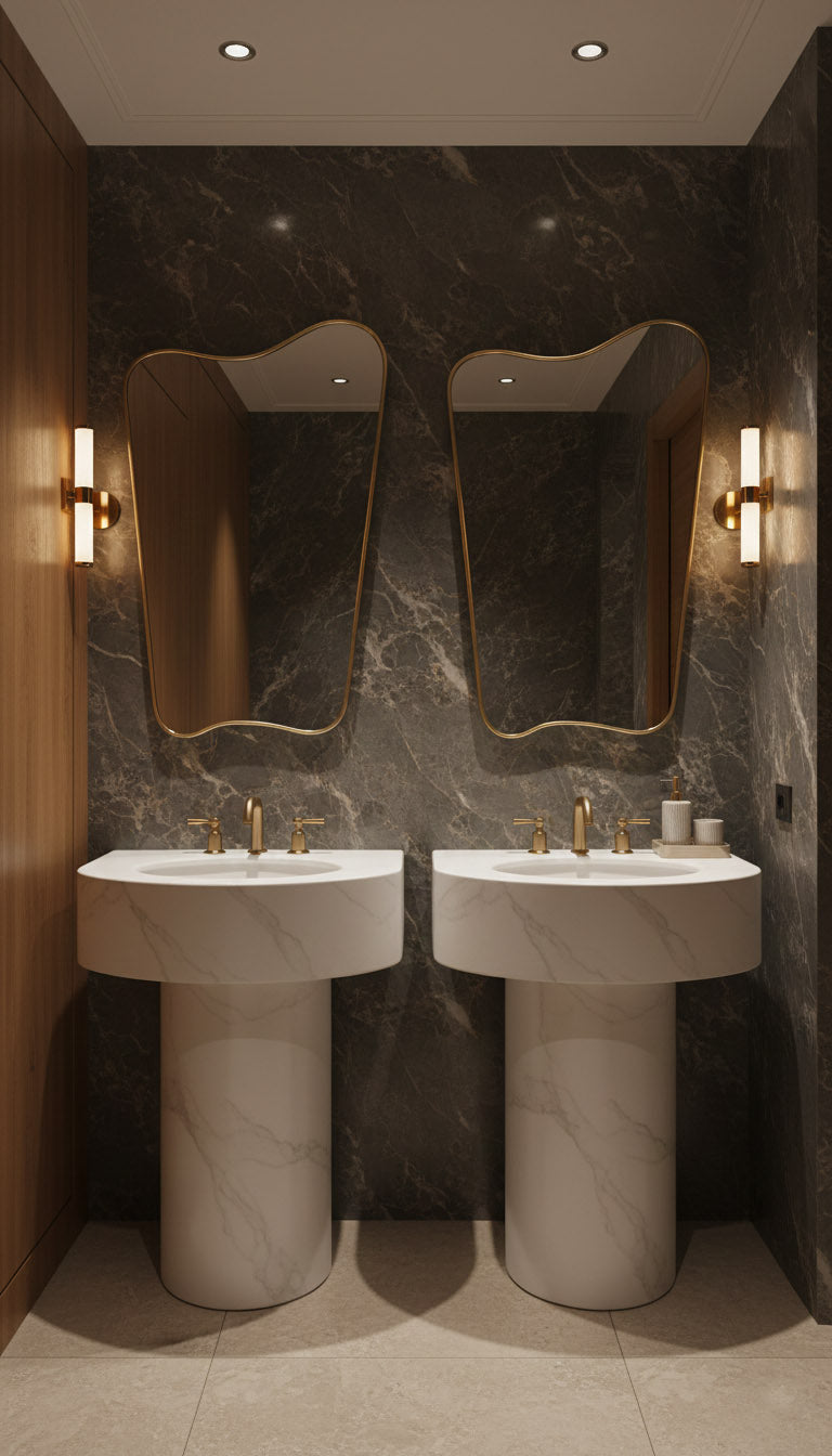 Pair of irregular brass mirrors 