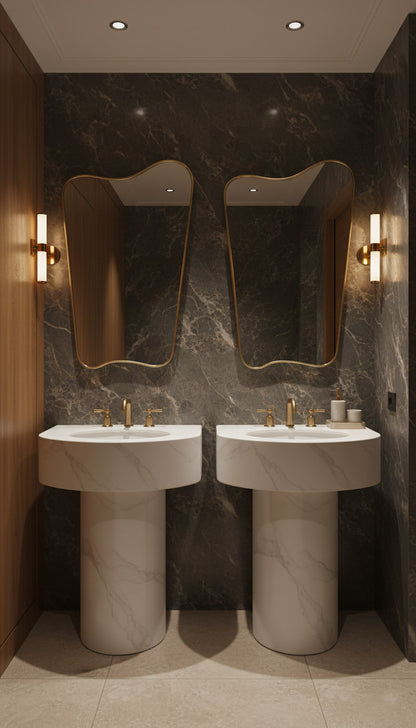 Pair of irregular brass mirrors 