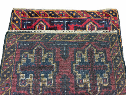 Balouchi Rug Vintage Handmade Tribal Wool Afghan Rug 2 Ft 7 In By 4 Ft 6 In Red Blue