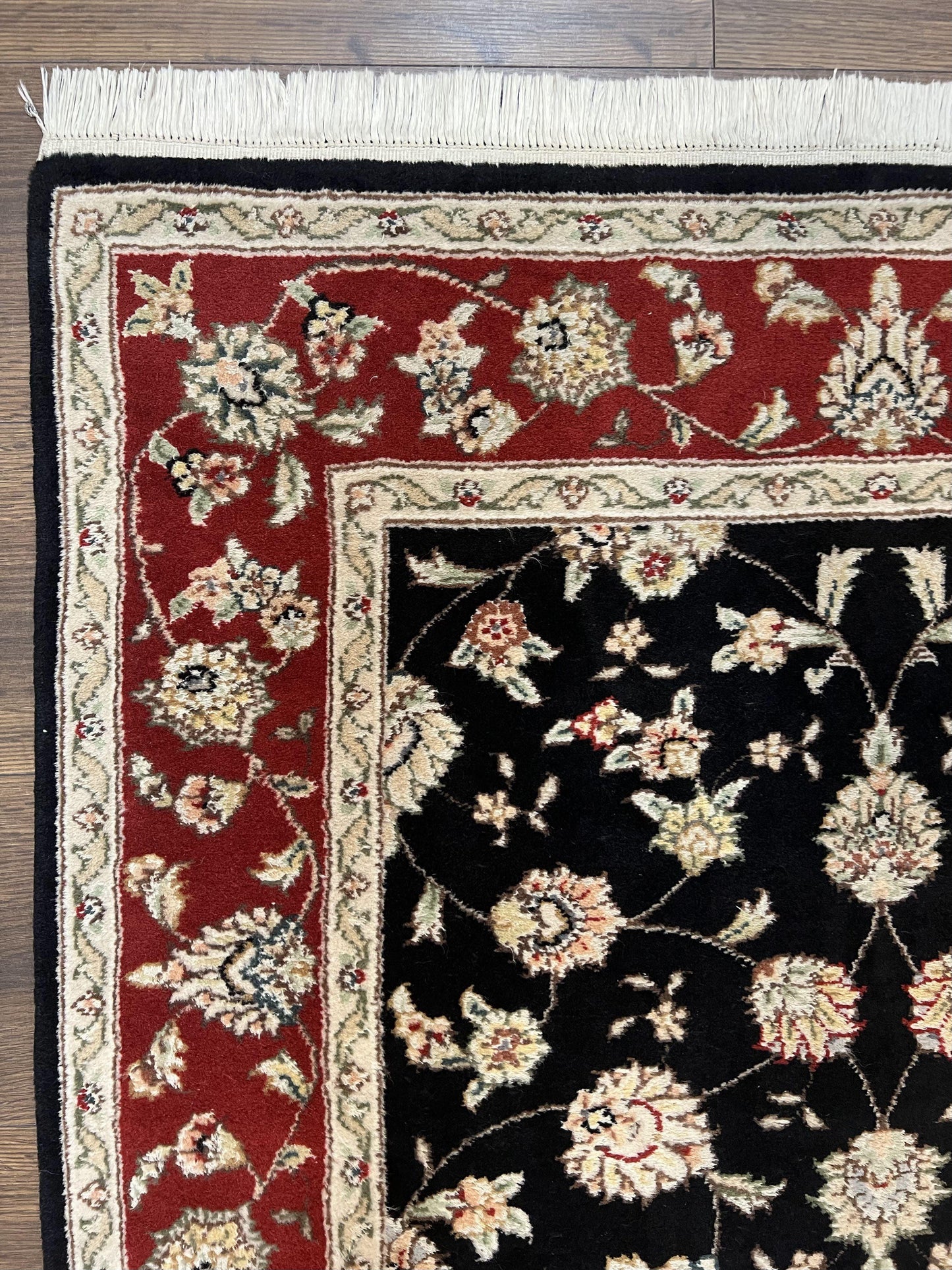 Pak Persian Rug 3x5, Black and Red, Floral Allover, Vintage Hand Knotted Wool Oriental Carpet, Pakistani Rug, Small Handmade Area Rug 3 x 5