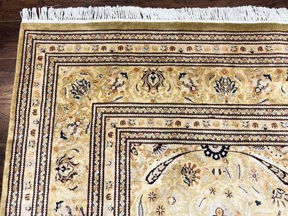 Persian Rug Hand Knotted Wool 8x10 Vintage Safavieh Gold Tan