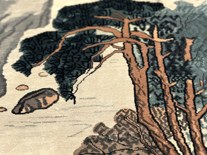 Chinese Silk Wall Hanging Hand Knotted 3x5 Feet River And Boat Scene Rug Tapestry For Home Decor