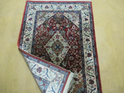 Handmade Chinese Silk Rug Floral Oriental 2 by 3 Feet Red Vintage 1980s