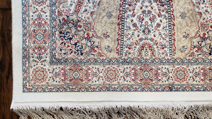 Turkish Silk Rug Beige and Cream 3x5 Ft Soft Accent Bamboo Silk Persian Design