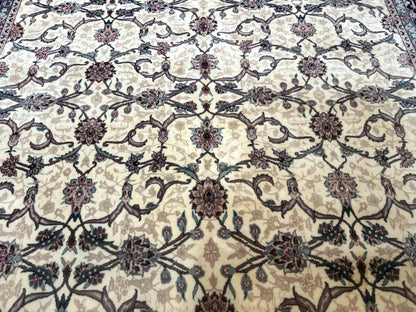 Sino Persian Rug 8x10, Allover Pattern, Beige and Midnight Blue, Wool Oriental Carpet