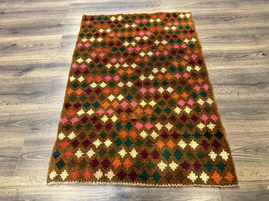 Colorful Afghan Balouch Rug 3x4, Vintage Handmade Wool Carpet
