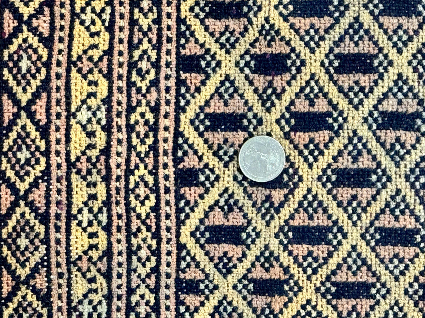 Pakistani Bokhara Turkoman Rug 9x11, Cream, Handmade Wool Vintage Carpet