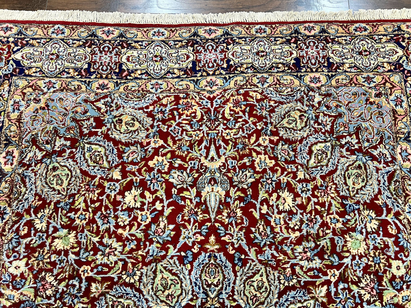 Persian Rug 7x10 Hand Knotted Wool Floral Medallion Kirman Semi Antique Vintage