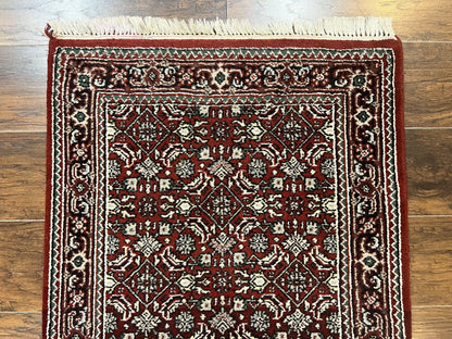 Indo Persian Runner Rug 2.7 x 8, Wool Hand Knotted Vintage Carpet, Red Black, Herati Allover Pattern, Oriental Runner, Rug for Hallway