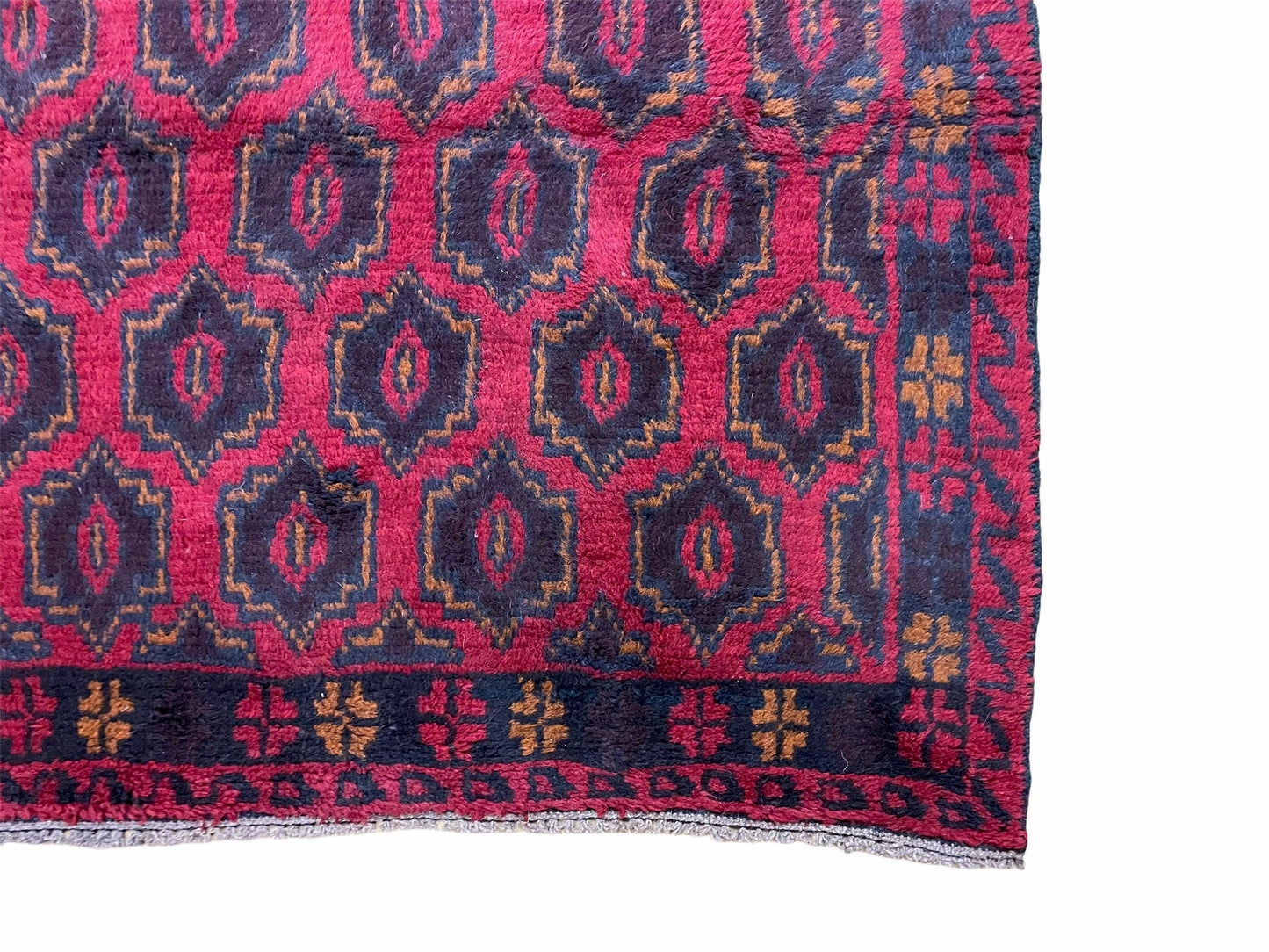 Balouchi Rug Vintage Handmade Tribal Wool Afghan 2ft 10in x 4ft 7in Red Blue