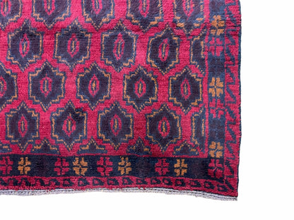 Balouchi Rug Vintage Handmade Tribal Wool Afghan 2ft 10in x 4ft 7in Red Blue