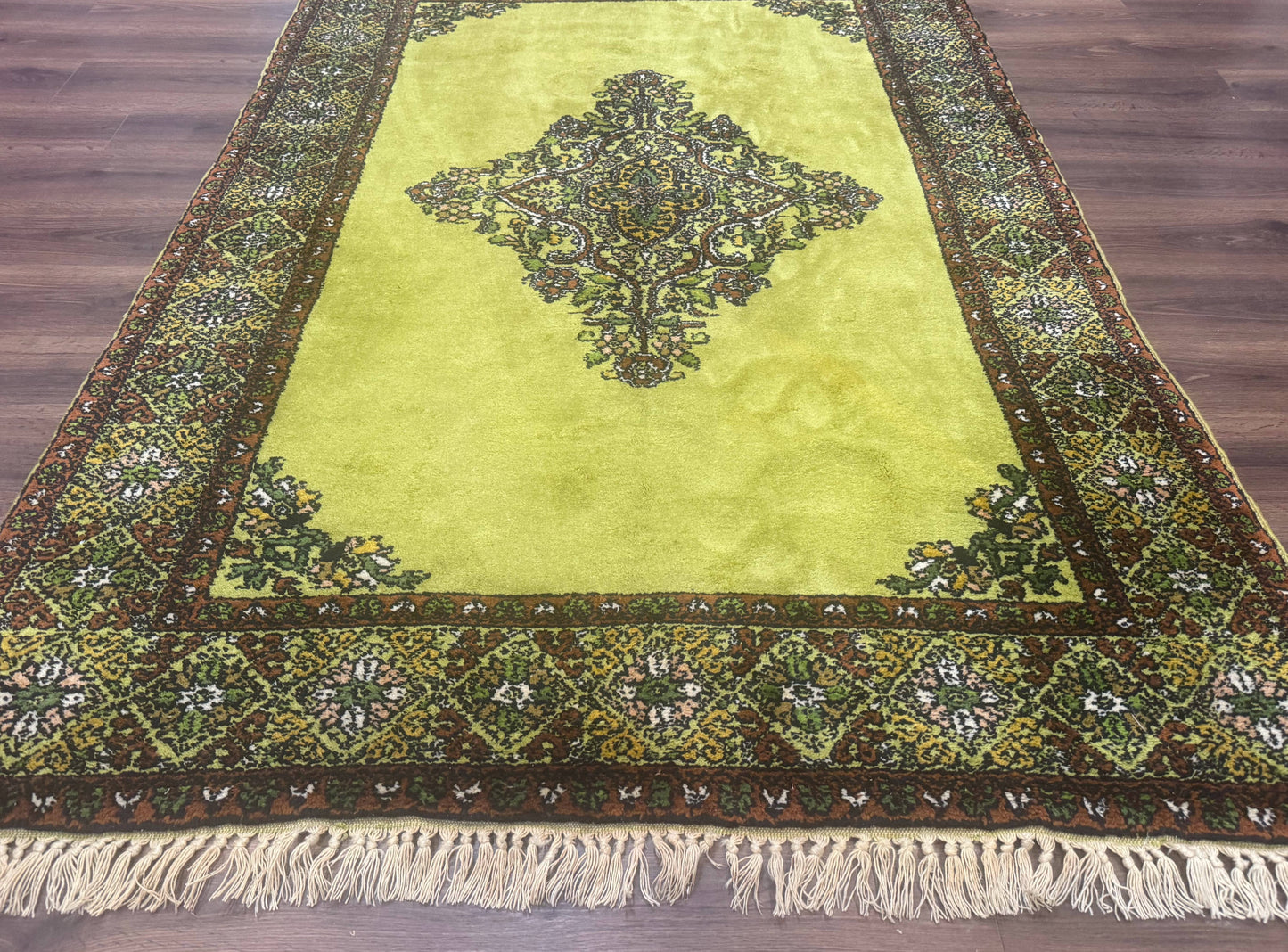 Moroccan Rug 6x8 Vintage Lime Green Wool Carpet Hand Knotted