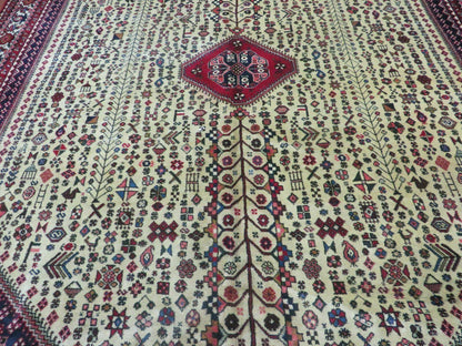 Vintage Indian Floral Wool Rug Hand Knotted 7x10 Ivory Red