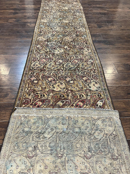Antique Persian Malayer Runner Rug 3x16, Repeated Boteh Paisley Design, Rare Rug, 1920s Antique Oriental Carpet, Wool Handmade Hand Knotted 3 x 16 ft Rug