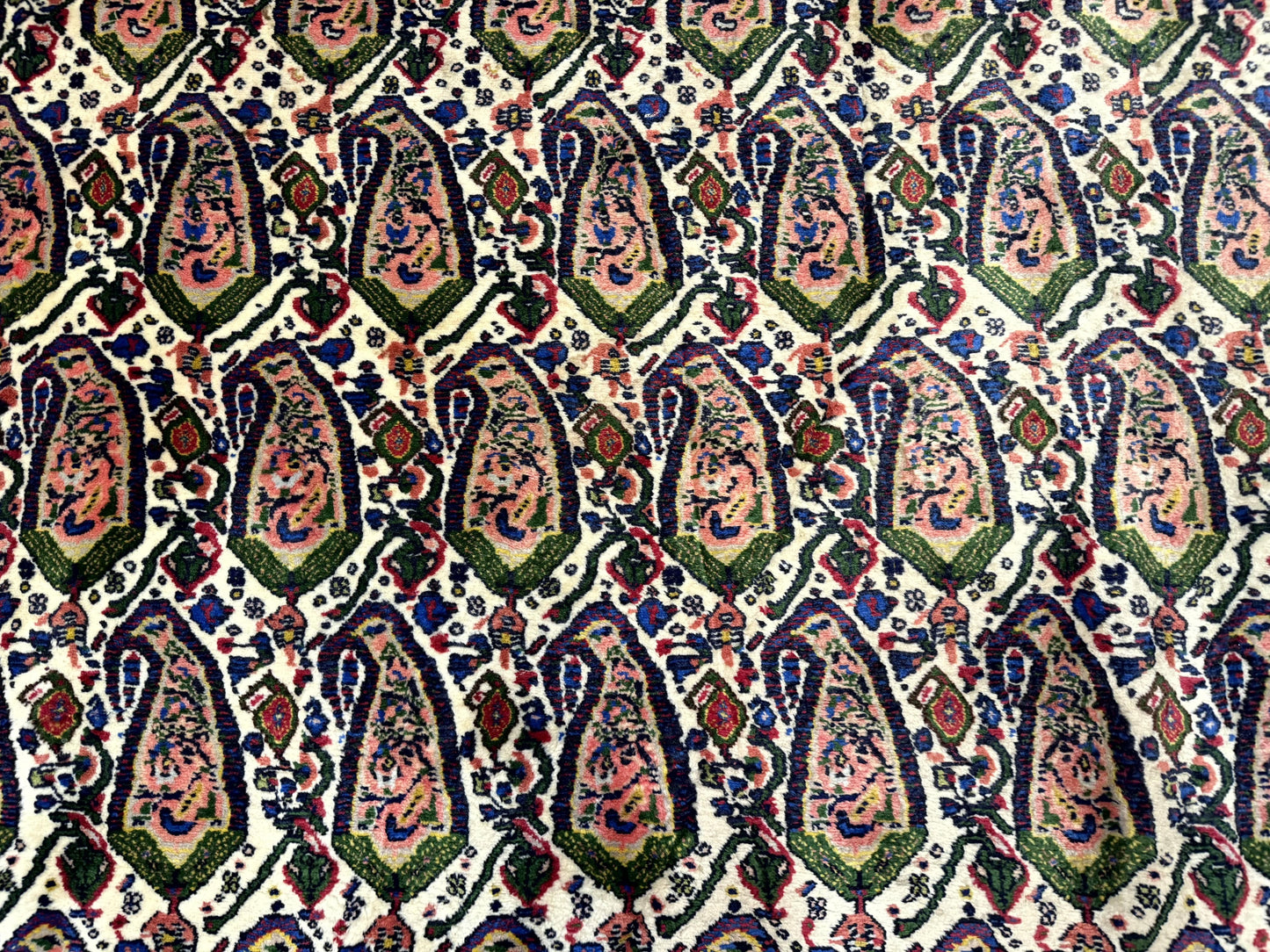 Persian Rug 8x11, Boteh Design, Repeated Paisleys, Persian Kurdish Rug, Bird Pictorials, Rare Antique Persian Kurdish Sannadaji Carpet