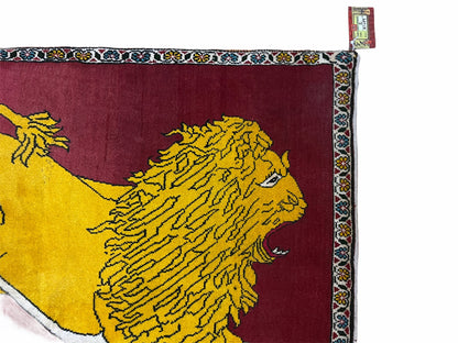 Persian Gabbeh Rug Lion Pictorial Hand Knotted Wool Red Two Foot Nine Inch By Four Foot Four Inch