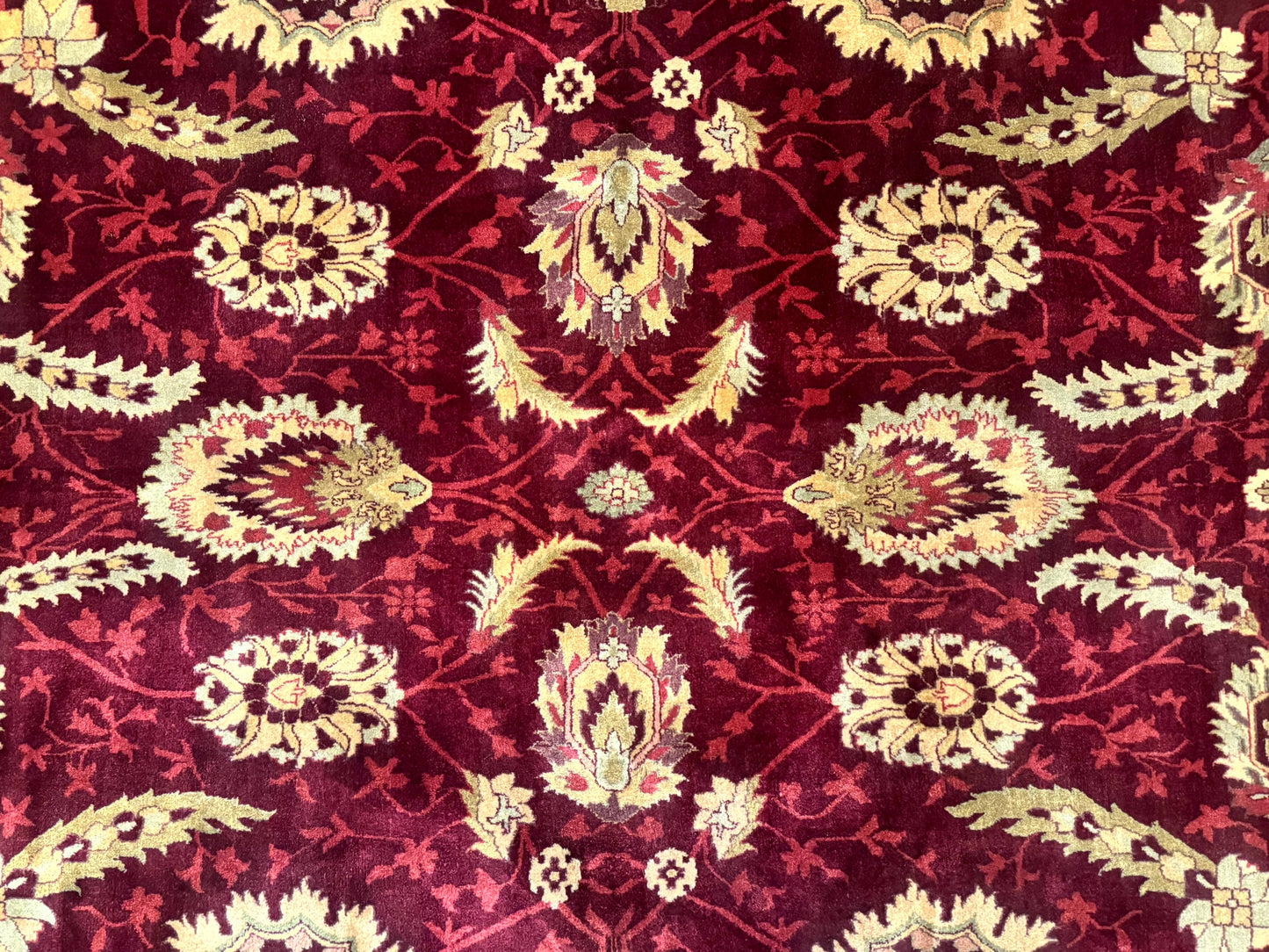 Indo Mahal Rug 9x12, Allover Pattern, Dark Red, Traditional Wool Area Rug