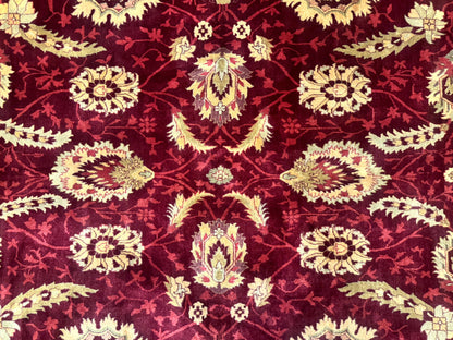 Indo Mahal Rug 9x12, Allover Pattern, Dark Red, Traditional Wool Area Rug