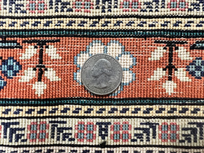 Silk Turkish Rug 2x4, Fine Handmade Oriental Rug, Animal Pictorial Birds Silk Pile on Silk Foundation Vintage Hand Knotted Hereke Carpet