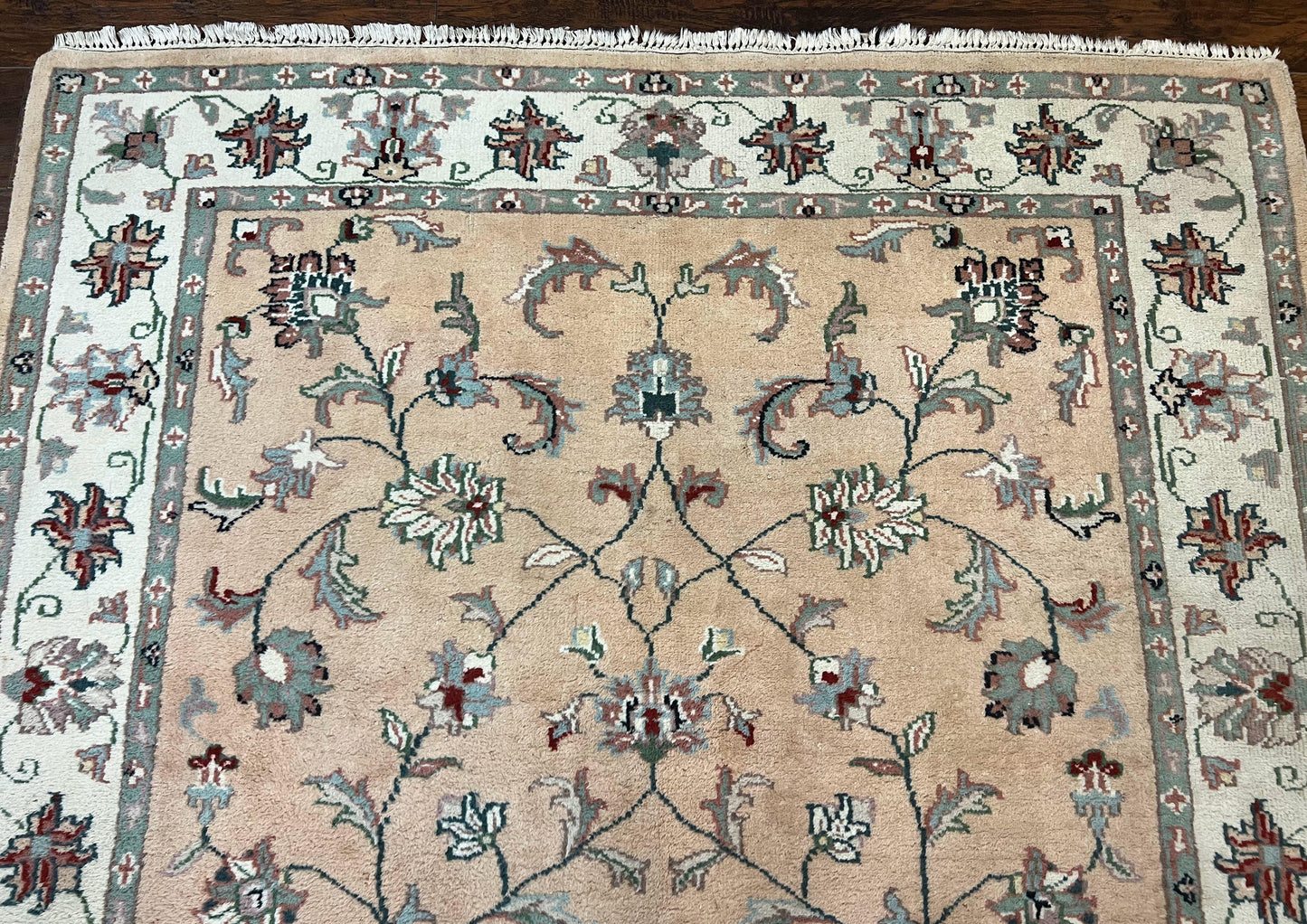 Indo Persian Rug 6x9 Handmade Vintage Wool Carpet With Floral Allover Design