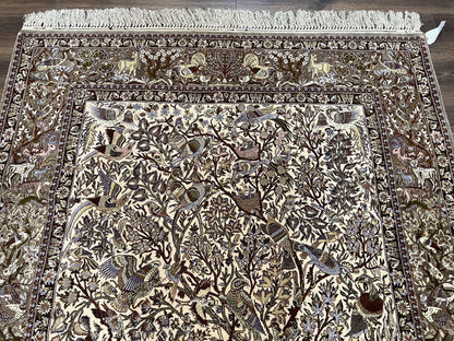 Persian Isfahan Rug 5x8 Tree Of Life With Animal Pictorials Kork Wool Silk