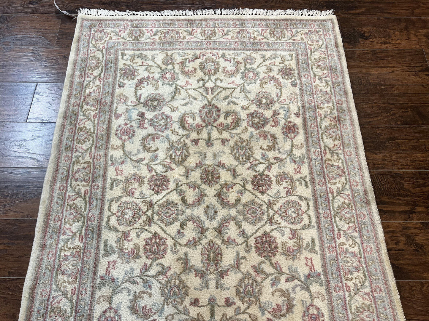 Indo Persian Rug 4x6 Vintage Handmade Wool Carpet With Floral Allover Pattern Beige