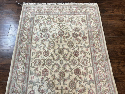 Indo Persian Rug 4x6 Vintage Handmade Wool Carpet With Floral Allover Pattern Beige