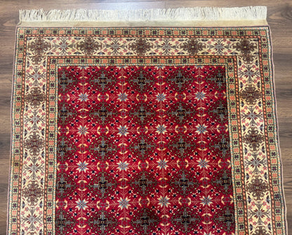Turkish Sivas Rug 4x6, Red and Cream, Allover Design, Handmade Vintage