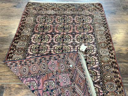 Persian Turkoman Rug 4x6 Hand Knotted Wool Bokhara Carpet