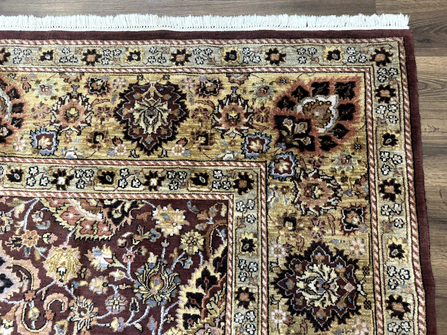 Indo Persian Rug 8x11 Handmade Wool Hand Knotted Eggplant Tan Allover Pattern Couristan