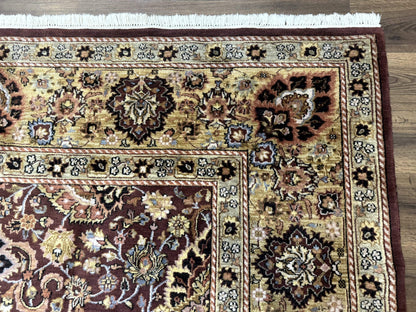 Indo Persian Rug 8x11 Handmade Wool Hand Knotted Eggplant Tan Allover Pattern Couristan