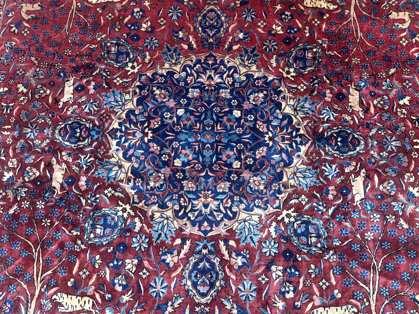 Antique Indo Persian Kerman Rug 9x12 Hand Knotted Wool Tree Of Life Floral Medallion