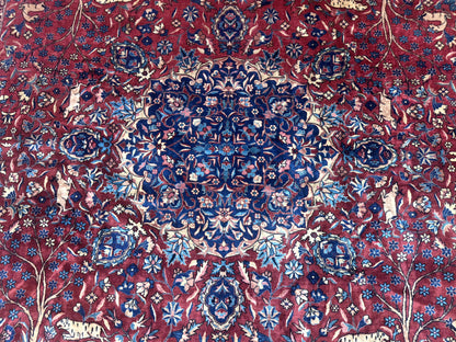 Antique Indo Persian Kerman Rug 9x12 Hand Knotted Wool Tree Of Life Floral Medallion