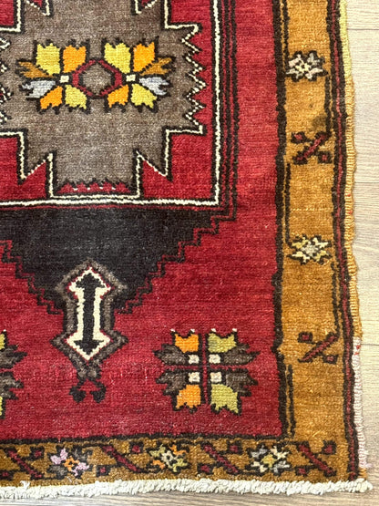 Turkish Yastik Rug 2x3 Geometric Medallion Hand Knotted Wool Red