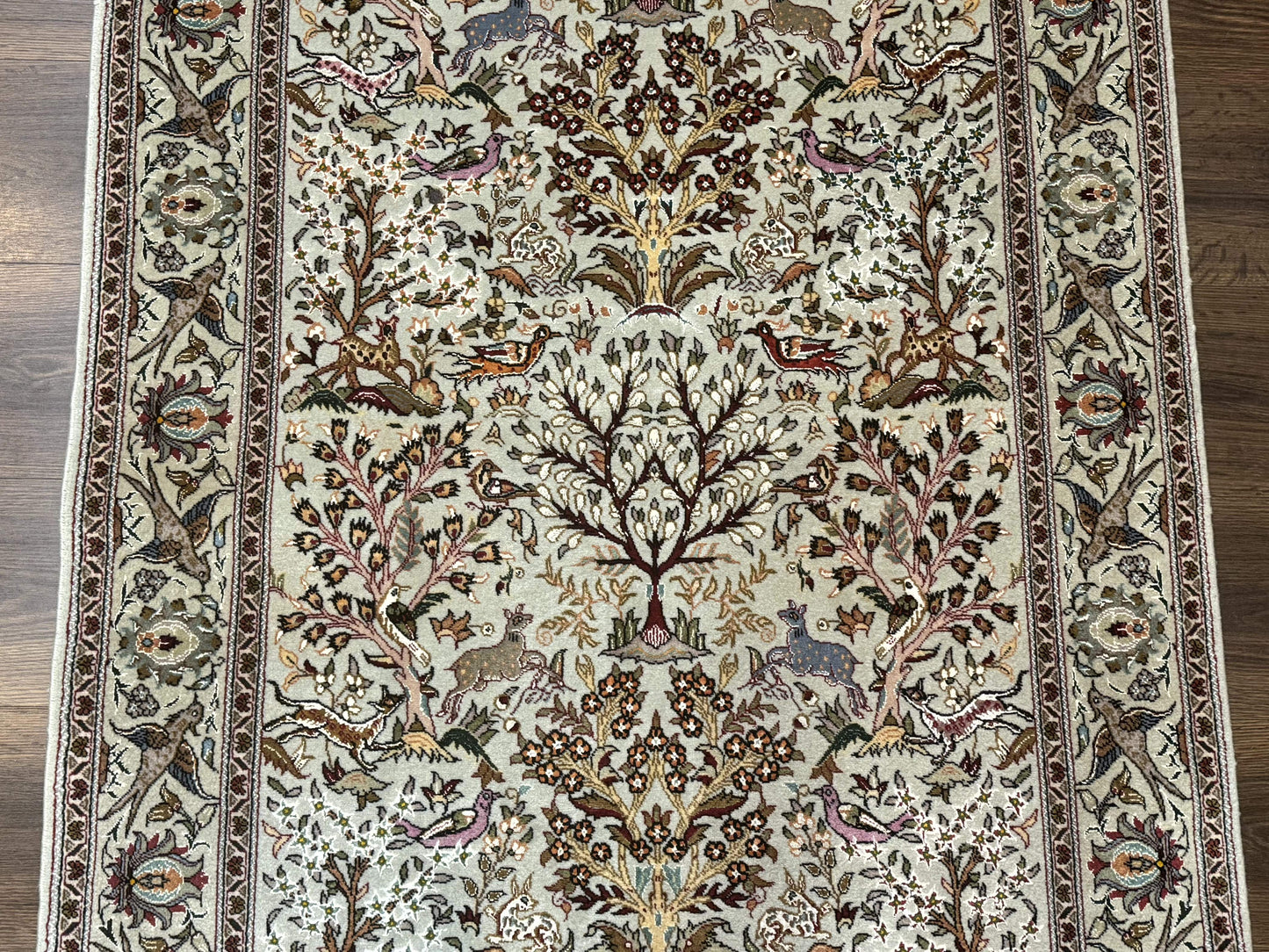 Persian Tabriz Rug 3x5 Tree Of Life With Birds And Animals Wool Silk Highlights