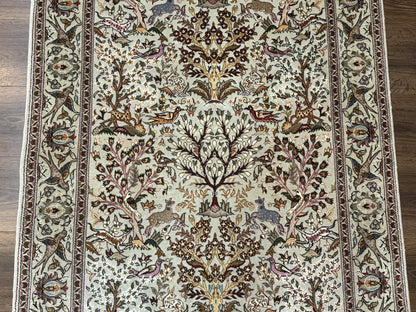 Persian Tabriz Rug 3x5 Tree Of Life With Birds And Animals Wool Silk Highlights