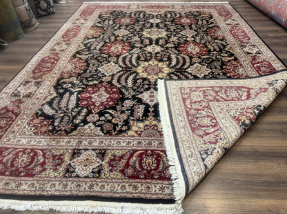 Sino Persian Rug 9x12 Wool Silk Handmade Allover Pattern Black Maroon