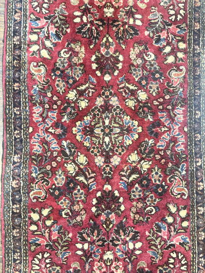 Persian Sarouk Rug 2x4 Small Hand Knotted Wool Floral Red Oriental Carpet
