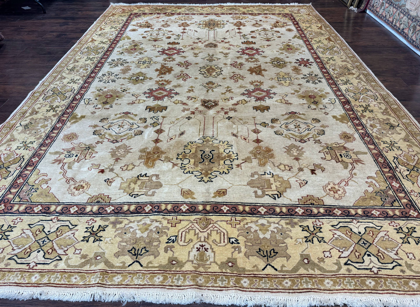 Turkish Oushak Rug 9x12 Hand Knotted Wool Carpet Vintage Oat Color