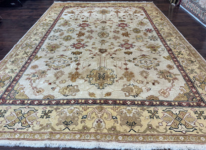 Turkish Oushak Rug 9x12 Hand Knotted Wool Carpet Vintage Oat Color